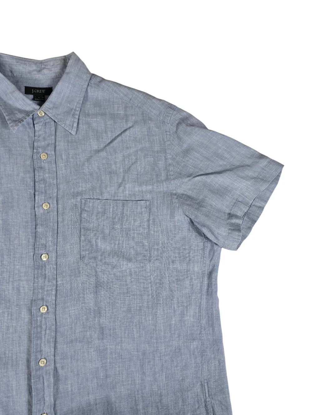 J Crew Linen Light Blue Short Sleeve Button Down Shirt Men's Large